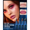 Magischer Farbwechsel Lippenstift, Glänzend Cat Eye Color Change Lipstick, Long