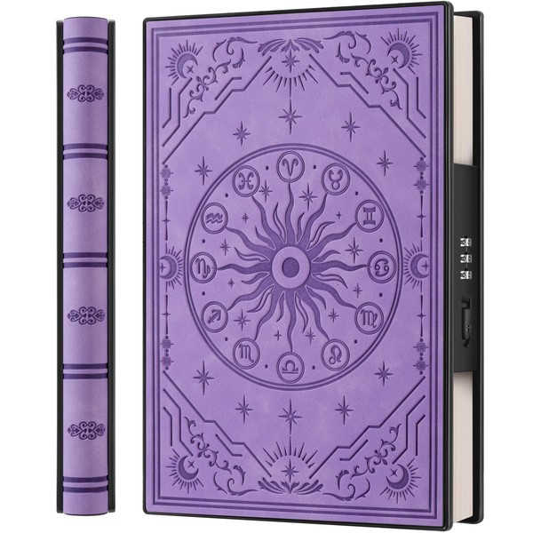 A5 Diary with Lock, 180° Lying Flat, Embossed Zodiac Horoscope,