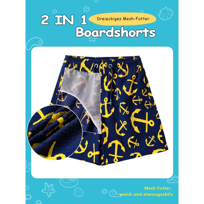 NATUST Boys' Printed Swimming Shorts with Mesh Lining Beach Shorts,