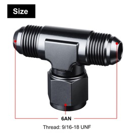 VehiMata 6AN Male Flare Tee Fitting Adapter with AN6 Female Swivel On Side Aluminum Black
