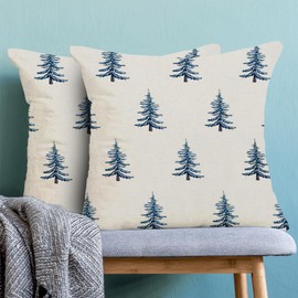 CXMEIFLY Christmas Pillow Covers 18x18 Inch Set of 2 Navy Blue Christmas Tree Decor Throw Pillows Winter Xmas Holiday Farmhouse Outdoor Cushion Cases for Couch Bed Decorations