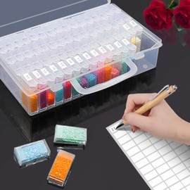 Jeesblsy Kiperline Diamond Painting Storage Box, Transparent Plastic Beads Storage, Diamond Painting Accessories Boxes, 64 Grids for DIY Crafts, Jewellery, Rhinestones