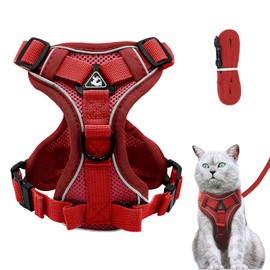 Grantop Adjustable Cat Harness, Escape-Proof Cat Harness with Lead Set, Soft Harness for Cats, Kittens, Dogs, Puppies, Red, S