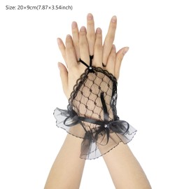 ALLY-MAGIC Women Fingerless Lace Gloves, Ladies Wedding Rhinestone Lace Cuffs Gloves Bridal Lace Bow Mesh Short Hook Finger Goth Gloves for Banquet Masquerade Party Wedding Y7LSHDJST