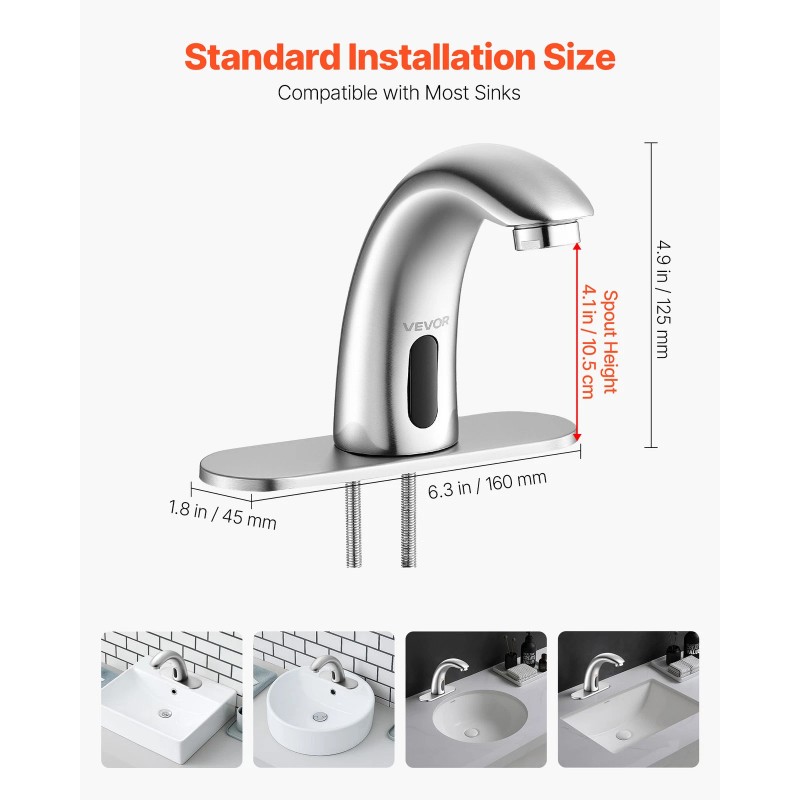 VEVOR Touchless Bathroom Sink Faucet Automatic Motion Sensor 9/16 Brushed