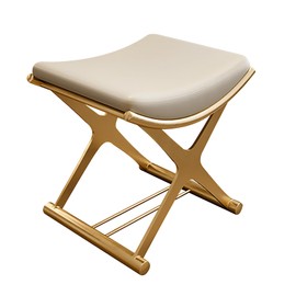 Leather Ottoman Vanity Stool with Metal X Legs - Multifunctional Modern Padded Seat Rest - 17.7*17.7*14.9"