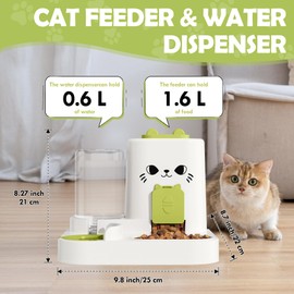 1.6L Auto Gravity Pet Feeder and 0.6L Water Dispenser Set, Automatic Cat Food and Water Dispenser, Gravity Pet Feeder for Small Medium Dog Puppy Cat Kitten (Green)