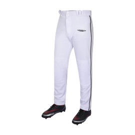 Exxact Sports Homerun Mens Baseball Pants - Full Length Baseball Pants Mens with Piping, Semi-Relaxed Open Bottom Pants (AM, White/Black Piping)
