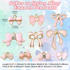 DanLingJewelry 60Pcs 10 Styles Pink Color Enamel Bow Charms Lovely Bowknot Pink Enamel Charms for Jewelry Making DIY Crafts, Non-Precious Metal, No Gemstone