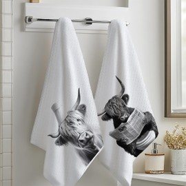 INDAJEDN Cow Hand Towels for Bathroom Set of 2, Funny Kids Bathroom Hand Towels Decor, Cow Lover Gifts for Woman, 16x24 Inch