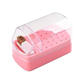 2 in 1 Nail Drill Organizer with Cleaning Brush, 30 Holes Dustproof Storage Box, Pink