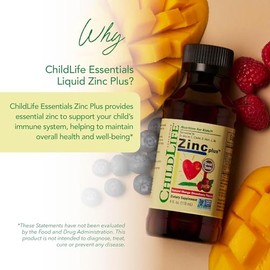 ChildLife Essentials | Zinc Plus® 4 Fluid Ounces (118 mL) Natural Mango Strawberry Flavor | Zinc Plus® 4 onzas líquidas (118 ml) Sabor natural a mango