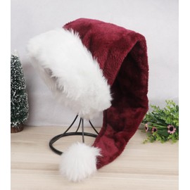 YYCRAFT Long Burgundy Santa Hat Deluxe Christmas Hat for Adults Unisex New Year Festive Party Christmas Supplies 1 pack