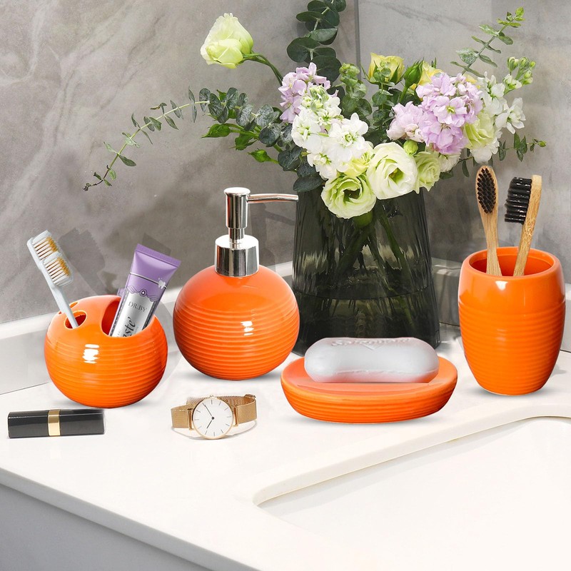JHLAYKG Orange Bathroom Accessories Set 4 Pcs, Ceramic Bathroom Accessory