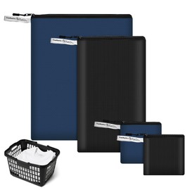 TranRantic 4Pack Laundry Bags, Foldable Dirty Clothes Travel Bag, Reusable & Waterproof Wet Bags with Zips for Swimming Yoga Workout, Travelling Family Vacation(Blue and Black)