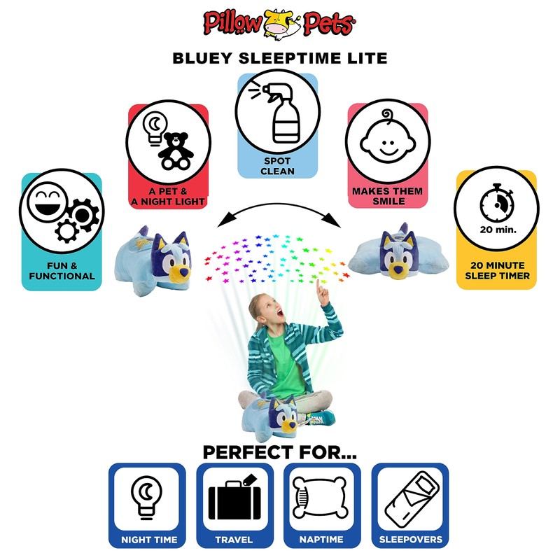 Pillow Pets 16 inch Bluey Sleep Time Light, Stuffed Animal
