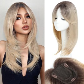 HVVZOY Hair Toppers for Women with Thinning Hair, 360° 3D Toppers Hair Pieces for Women Middle Part Clip in Bangs 18 Inch Curly Wavy (RH6/18/60B)