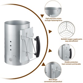 E500 Larger Charcoal Chimney Starter with 60Pcs Charcoal Starter, Coal Chimney Starter for Grill, BBQ Fire Starter Kit