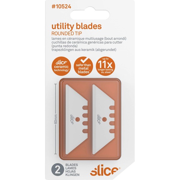 Slice 10524 Ceramic Utility Blades (Rounded-Tip), Finger-Friendly, Safe to Touch, Strong, Durable, Last 11 Times Longer Than Metal, Multiple Tool Compatibility (2 Blades)