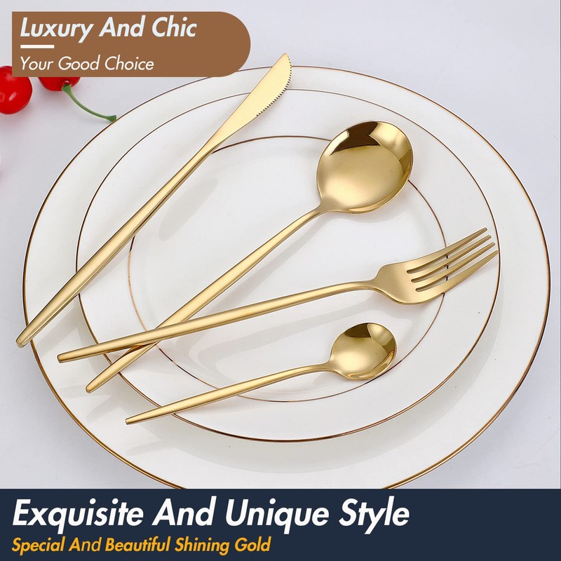 24-Piece Gold Silverware Set Gold Flatware Set for 6, Gold