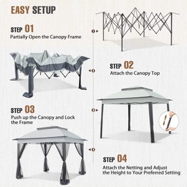 INTER HUT 11x11 Outdoor Pop up Gazebo Tent with Mesh Walls for Patio, Lawn, Backyard and Deck, Gray