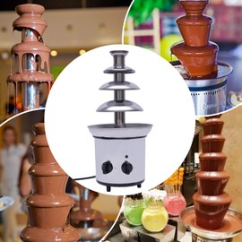 Electric Chocolate Fondue Fountain 4 Tier Set, Fountain Machine for Cheese, Melting Chocolate, Stainless Steel Heated Melting Machine