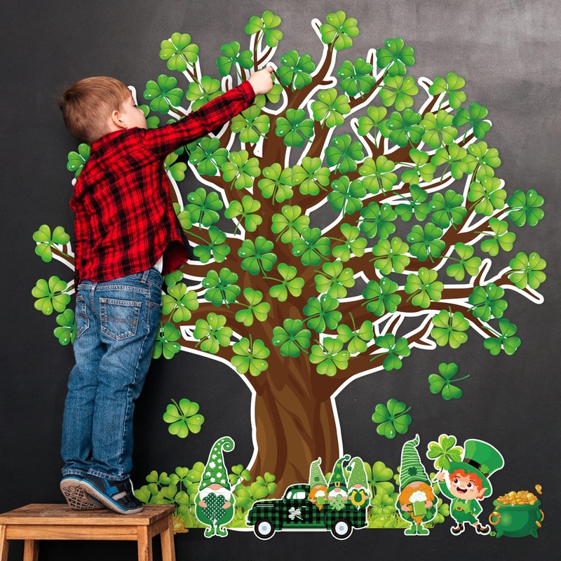 Whaline 111Pcs St. Patrick's Day Shamrock Tree Cutout Spring Classroom