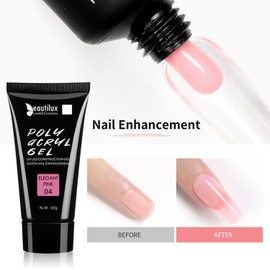 beautilux Elegant Pink Poly Nail Gel for Nails Extension, Quick Extention Poly Nail Gel Strengthener, 30ML/1fl.oz Pretty Color Long-Lasting and Easy to Use for DIY Salon