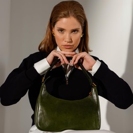 Time Resistance Leather Handbag - Full-Grain Leather Purse for Women – Shoulder Bag Made in Italy (Green)