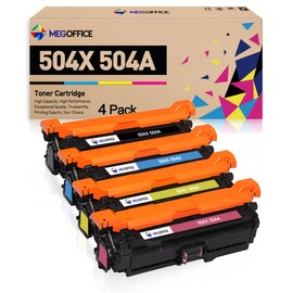 MEGOFFICE Compatible Toner Cartridge Replacement for HP 504X 504A CE250X CE251A CE252A CE253A for Laserjet CP3525 CP3525dn CP3525n CP3525x CP3530 CM3530 CM3530fs (4-Pack, Black Cyan Magenta Yellow)