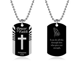 SBI Jewelry Philippians 4:13 Cross Necklace Bible Verse Women Prayer Jesus God Holy Dog Tag Daughter Mum Sister Best Friends Family Birthday
