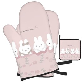 Miffy Heat Resistant Potholder Oven Mitt Pot Holder Heat Resistant Mittens Stylish Cute Oven Mitt Burn-Resistant Anti-Slip Kitchen Mittens Can be Used with Left and Right Hands, Heat Resistant Gloves,