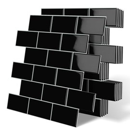 Thick Black Peel and Stick Subway Tile Backsplash Self Adhesive for Kitchen Bathroom Wall (10-Sheet, 12"×12")
