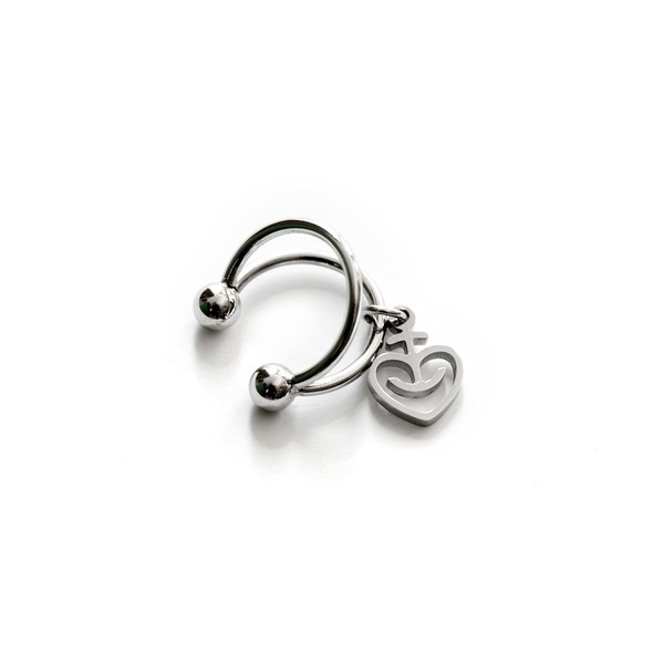 Astra Two Rings Ear Cuff Stud Earrings with Heart Anchor