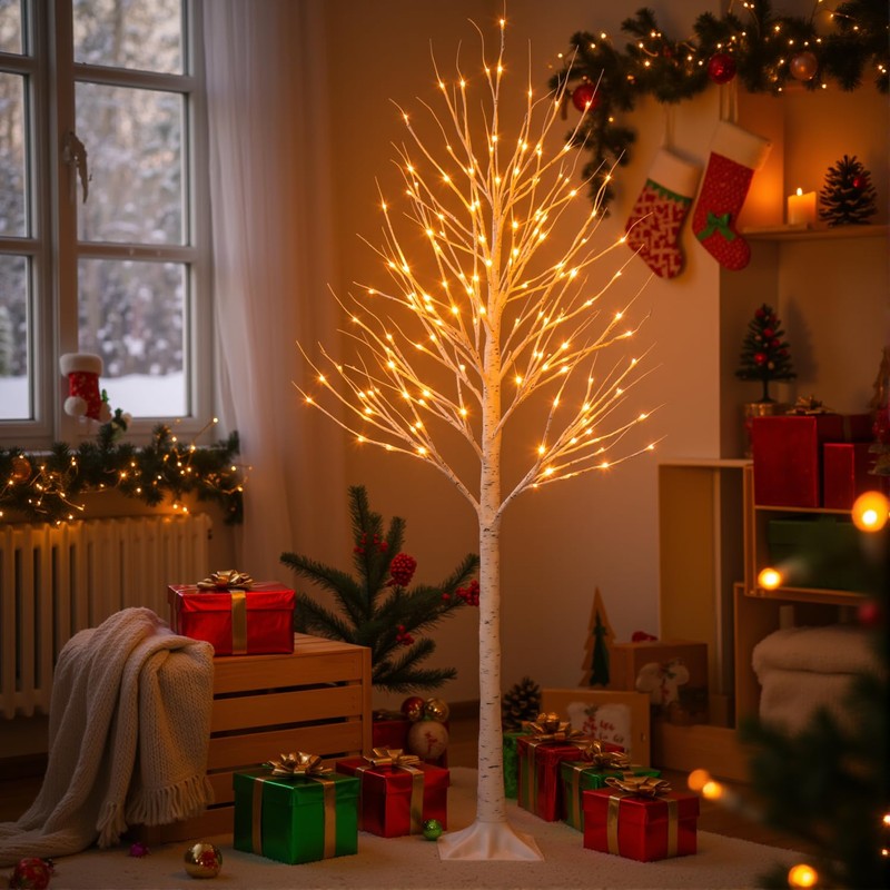 ooLALoo 6 FT Lighted Birch Tree with 128 Led Lights