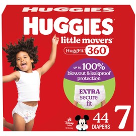 Huggies Size 7 Baby Diapers, Little Movers HuggFit 360° Baby Diapers with 360° Waistband, Size 7 (41+ lbs), 44 Count, Packaging May Vary