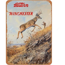 Western Winchester Deer Vintage Signs Retro Aluminum Metal Tin Sign for Home Office Kitchen Bar Cafe Garden Wall Decor 12x8 Inch - Color: tin sign 8, Size: 8*12 Inch