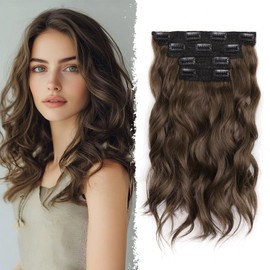 Hair Extensions Clip ins - 14 Inch Wavy Synthetic Clip in Hair Extensions For Women And Girls (Color: Light Brown Mix Chocolate Brown)