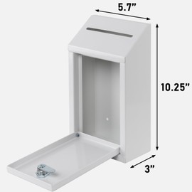 EIENHOSHI Metal Donation Box with Lock, Wall Mounted, Suggestion Box with 4 Iron Keys, White, Cash Drop Box with Slot, 1-Pack