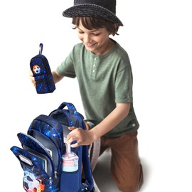 LEDAOU Kids Preschool Backpack Pencil Case Pouch Boys Girls Kindergarten BookBag Primary Waterproof School Bag 7 Pockets with Chest Strap