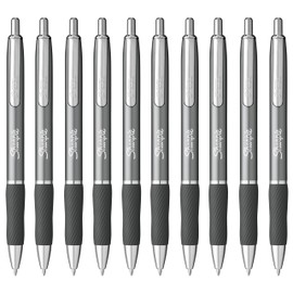 Sharpie S-Gel Pens | Medium Point 0.7mm | Black Ink | Pack of 10 | Metal Barrel Gel Pens | Steel Gunmetal Grey