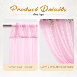 10x8ft Baby Pink Tulle Backdrop Curtain with Lights String for Parites, Sheer Photo Backdrop Curtains with Lights for Wedding Backdrop Ceremony Reception Bridal Shower Baby Shower Birthday Party