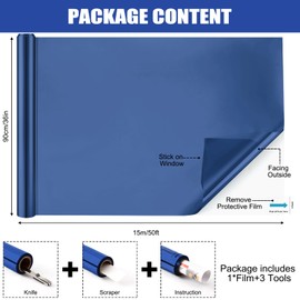 Pushglossy 36 Inch x 50 ft One Way Window Film Privacy Daytime Reflective Mirror Window Tint Sun Blocking Thermal Insulated Film Heat Control Static Cling Tint Anti UV (Dark Blue Silver)