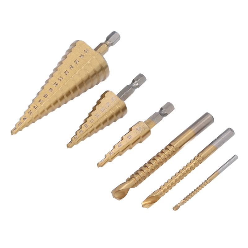 3Pcs Step Drill Bit Hex Shank Straight Grooved HSS Ti