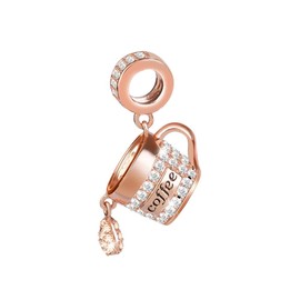 Ouroyea Rose Gold Coffee Cup Dangle Charm 925 Sterling Silver Pendant,Jewelry Beads Gifts for Women Bracelet&Necklace