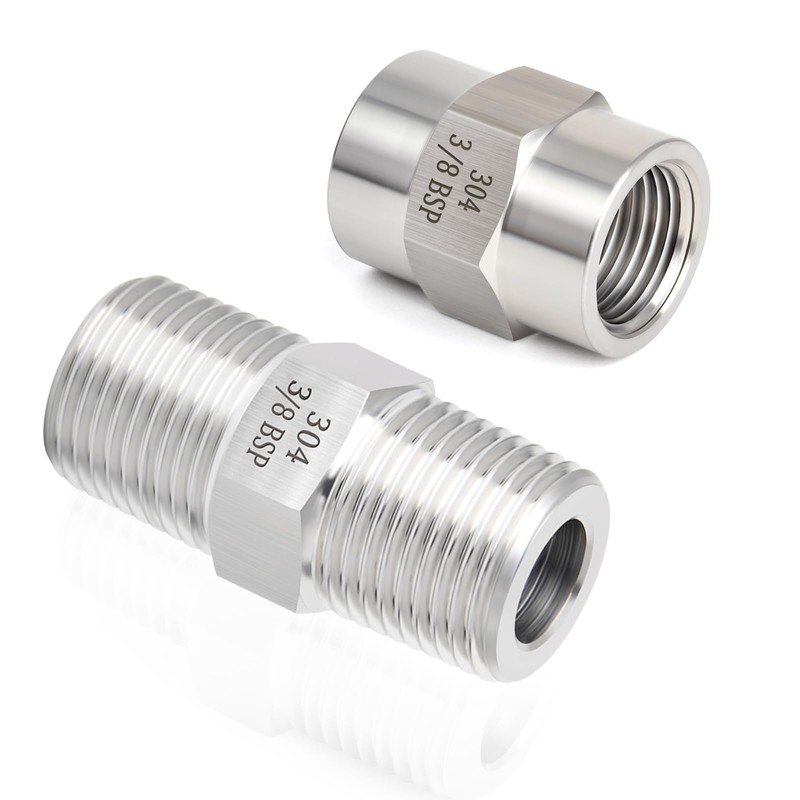 GASHER 4PCS 304 Stainless Steel Pipe Fitting, Hex Nipple Hex