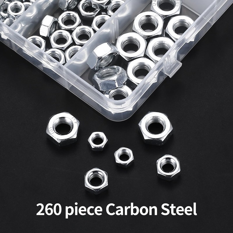 260 Pcs M5 M6 M8 Nuts, Carbon Steel Hex Nuts,