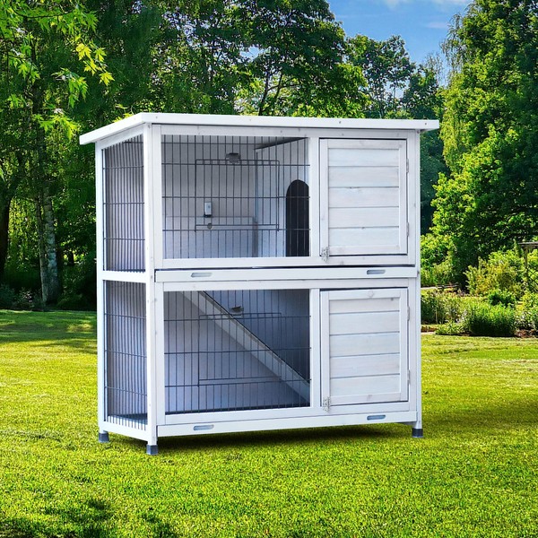 Rabbit Hutch Outdoor, 2-Story Rabbit Cage Indoor with Run, Bunny