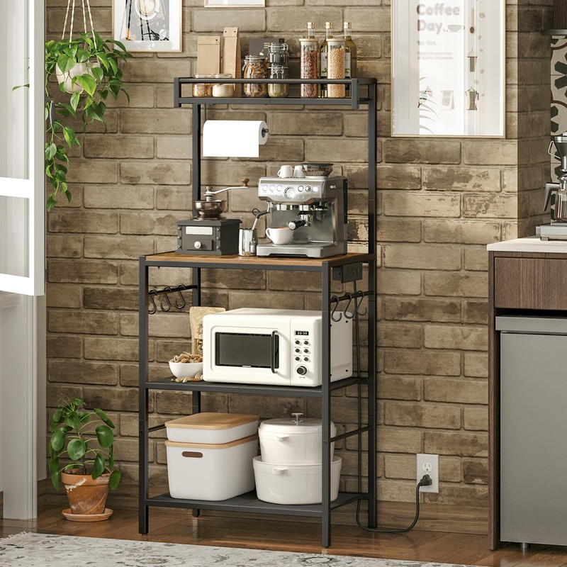 MAHANCRIS Bakers Rack with Storage, Microwave Stand with Paper Holder,