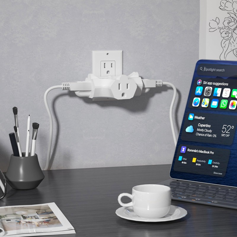 oviitech Three Plug Outlet Adapter, T-Shaped Adapter,Electric Outlet Extender, Sideways